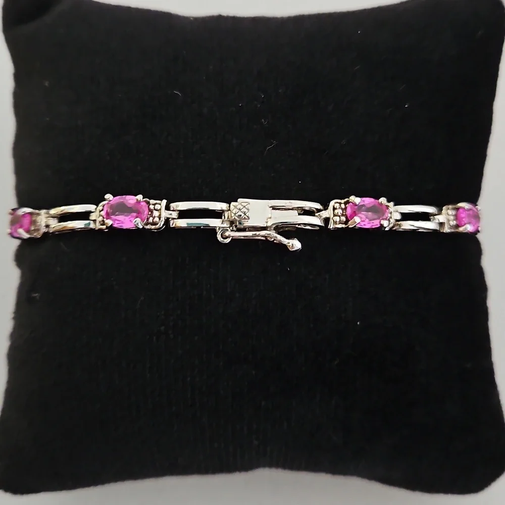 Signature Sterling Silver Pink Rhinestone Tennis Bracelet - Picture 3 of 16